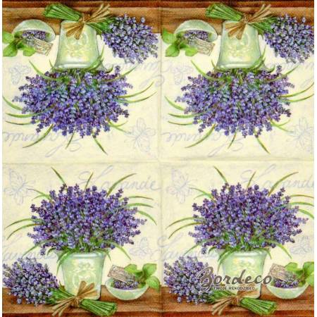 Serwetka decoupage firmy AMBIENTE lawenda w wazonie 25x25cm